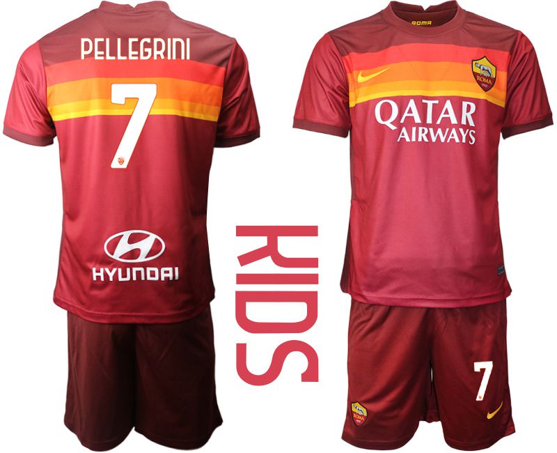 Youth 2020-2021 club AS Roma home #7 red Soccer Jerseys